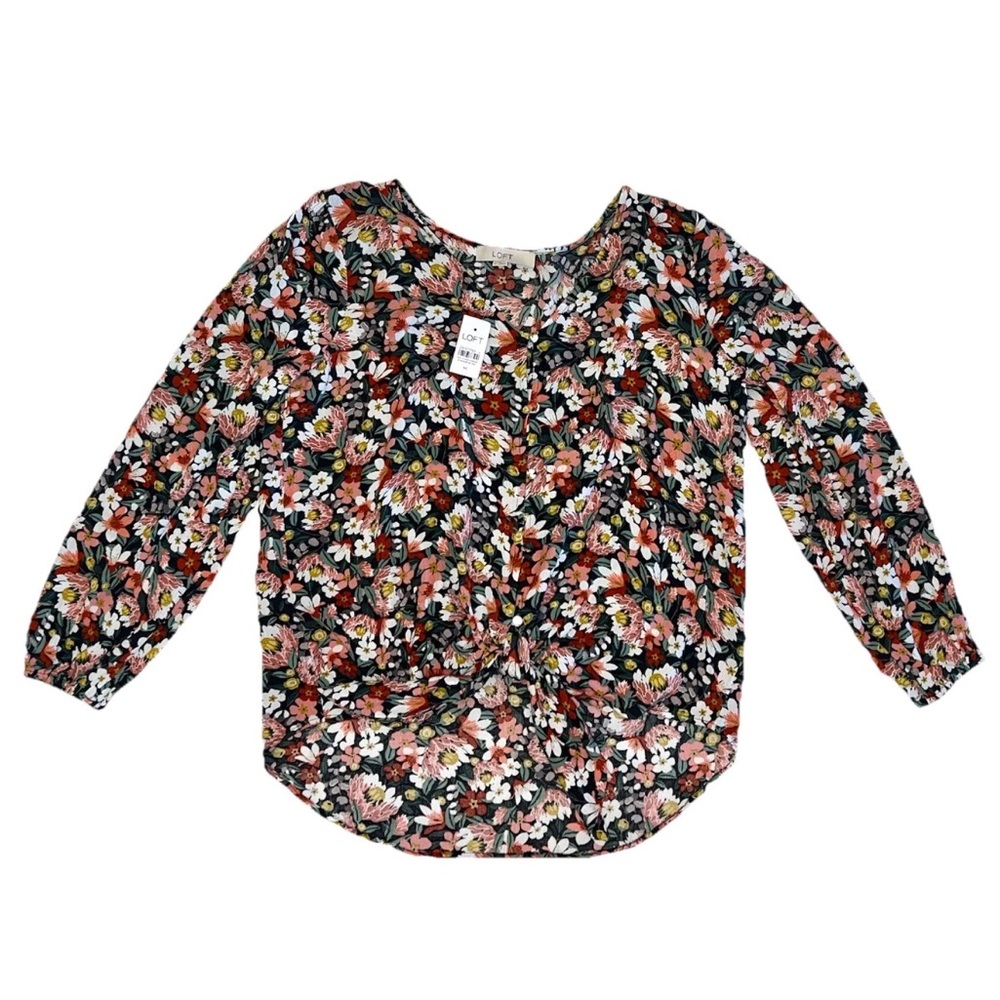 Ann Taylor Loft NEW Floral Tie Front Button Down Top Blouse Sz M